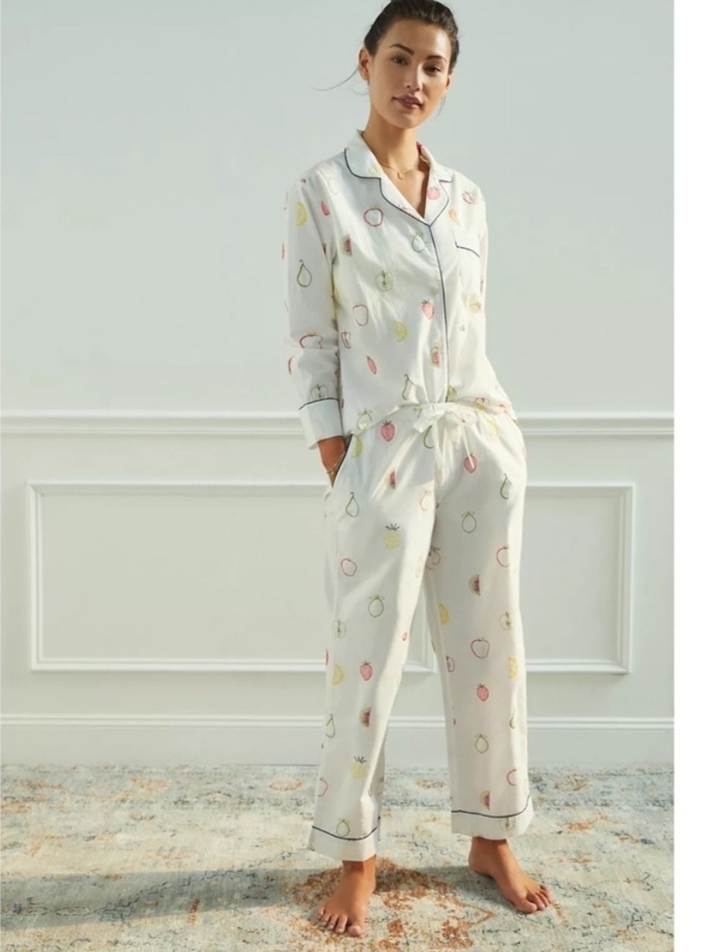 Anthro Print Fresh Fruit Medley Embroidered Pajama Set XXS